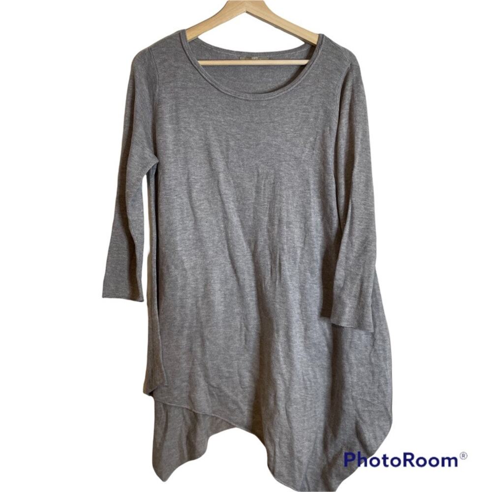 Joan Vass Studio Asymmetrical Hem Knit Tunic Top Gray Size S Laggenlook
